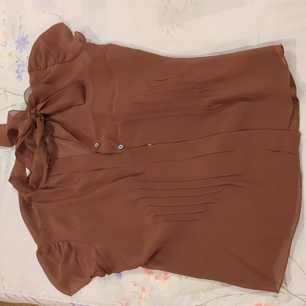 Studio m silk button down shirt with bow tie size small